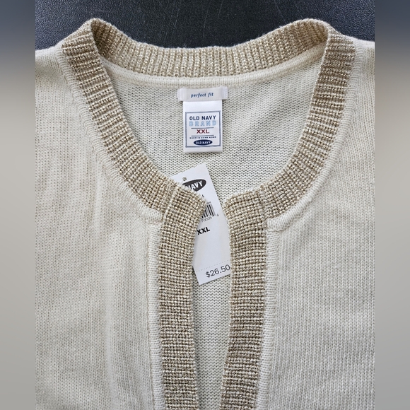 NWT - Old Navy Gold Metallic Trim Cream Wrap Cardigan - Size XXL - Picture 2 of 7